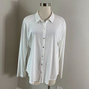 Eileen Fisher Womens XL White 100% Organic Cotton Button Up Shirt Long Sleeves